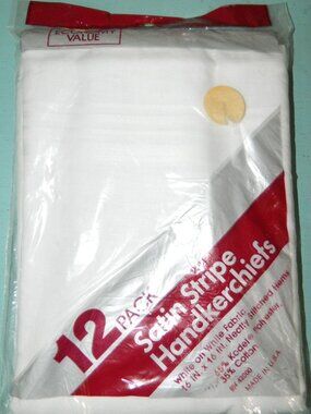 Vintage KMart Mens Hankerchiefs Satin Stripe Handkerchiefs 12 Packs NOS (B-11)